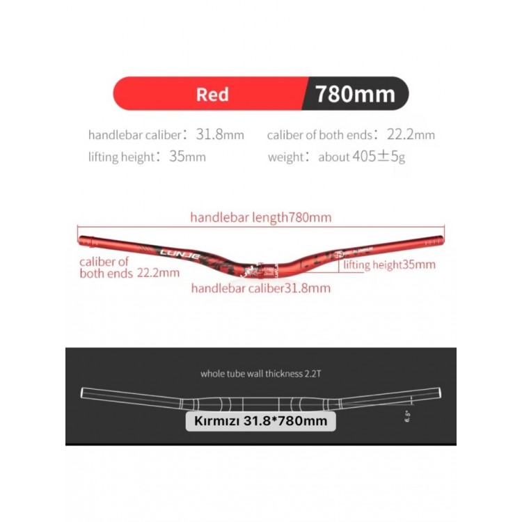 LUNJE 78 cm Kırmızı Gidon – Renkli MTB Geniş Gidon | Hafif ve Dayanıklı